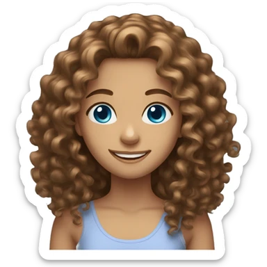 Long Brown Curly hair with blue eyes girl smiling sticker