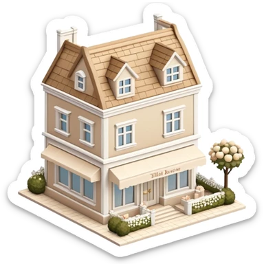 Isometric exterior little beige and white wedding boutique dollhouse style 3D realistic  sticker