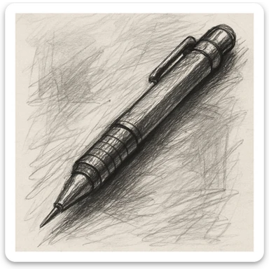 a mechanical pencil with a metal tip, pencil sketch style sticker