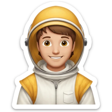 male bee keeper with brown hair, white outfit,  sticker