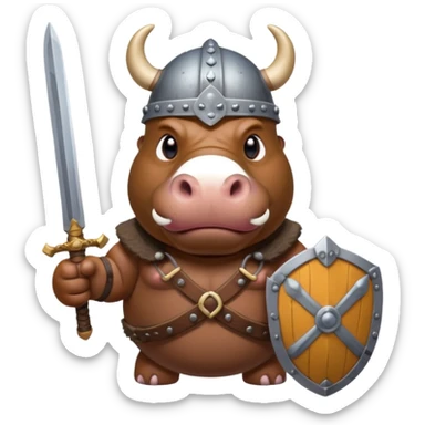 hippo with viking helmet and sword sticker