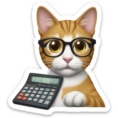 Cat wearing glasses using a calculator sticker