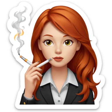 long hair red head office girl, smoking electric ciggarette sticker
