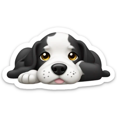 Black and white dog laying with belly up sticker