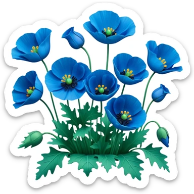 Still life realistic 3D rendering, beautiful and bright blue poppies sticker