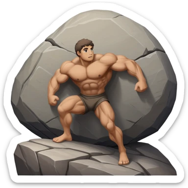 Sisyphus pushing a large boulder up a hill sticker