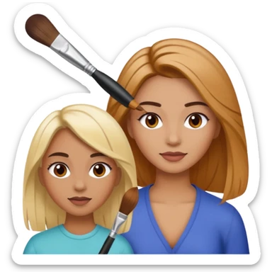 Woman coloring a hair off ohter woman sticker