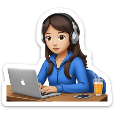 A Korean girl at a dive bar with a laptop and headphones watchin a korean drama sticker
