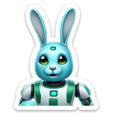 The blue and green robot rabbit with a starry or planet-filled background, emphasizing a sci-fi theme sticker