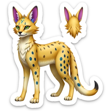 Epic Edgy Colorful ethereal eldritch Sergal-Serval-Fionbri full body sticker