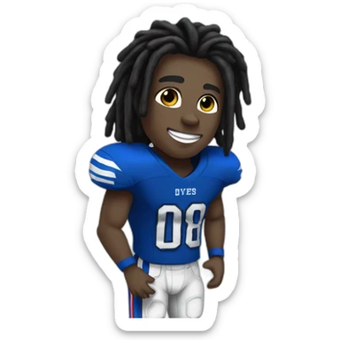 Black high school american football player with black dreads in black and royal blue uniform sticker