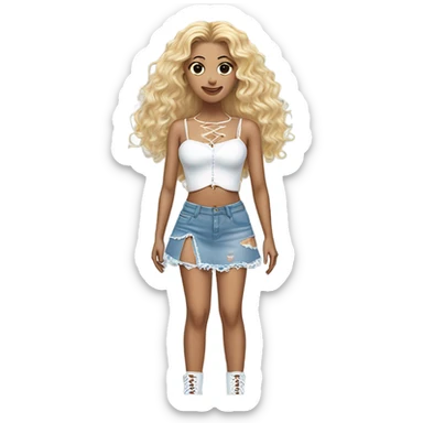 Glinda wearing ripped jeans and short skirt and a Shakira lace up croc top  sticker