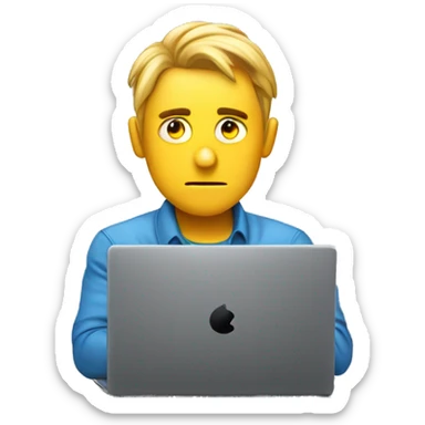 the guy with the laptop is sweating. comic style. sticker