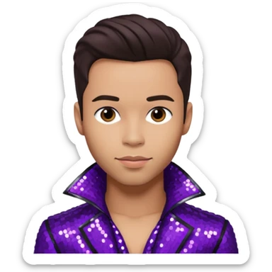 Prince Royce with dark brown hair, dark purple sequin outfit sticker