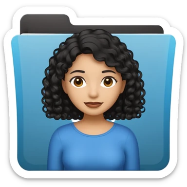 A **simple emoji-style icon** of a **black transparent plastic folder**, sleek and minimal, with **rounded corners**, subtle translucency, soft shading, and a **small logo of a dark skinned latina with curly black hair** on the front.
 sticker