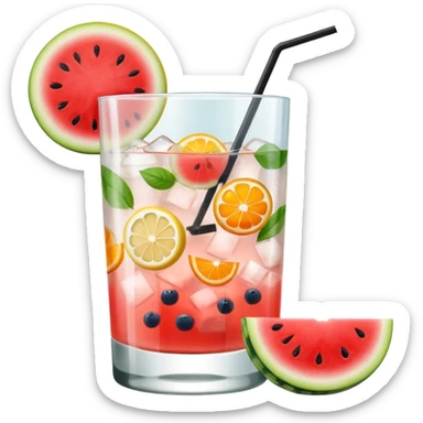 summer cocktail with lemon, watermelon, orange sticker