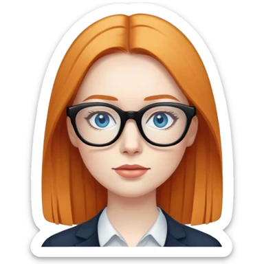 woman with pale skin, ginger straight hair, black glasses, blue eyes sticker