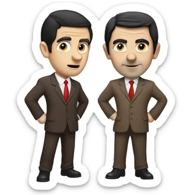 white man black hair in brown suit with red tie, dresses similar to mr bean sticker