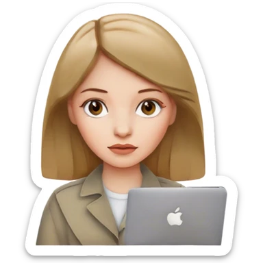 Pale skin girl with dark blonde hair with Mac  sticker