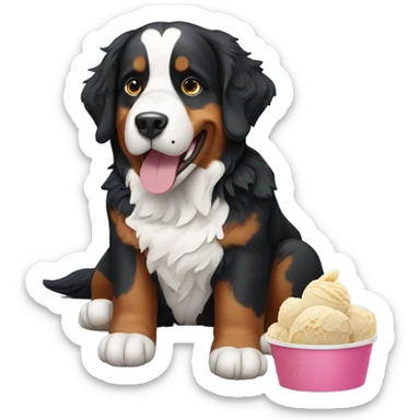 Bernese Mountain Dog eating ice cream sticker