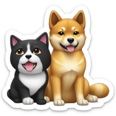 shibainu and black cat sticker