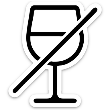 alcohol free icon, crossed-out wine glass, minimal, flat color, easy to recognize sticker