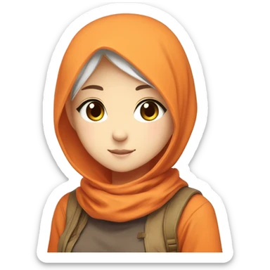 anime girl hijab sweet white skinned peanime female adventurer in orange sweater right angle hand sticker