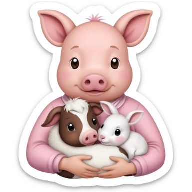 Home of rat, pig as parent hugging  cow, rabbit baby sticker