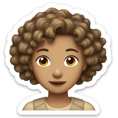 Girl with little curly brown hair in beige clothes sticker