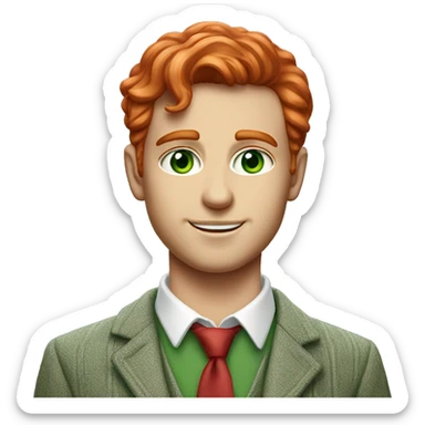 Hyperrealist Preppy man green eyes red hair with bag of money.  sticker