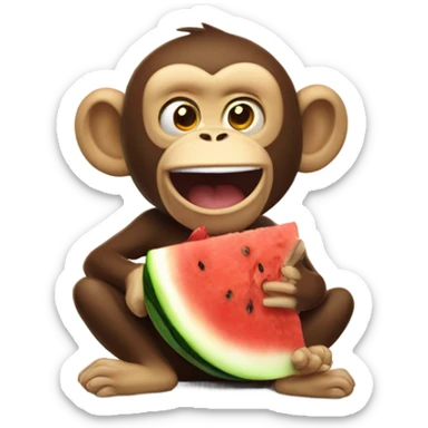 Monkey farting while eating a watermelon and chicken sticker