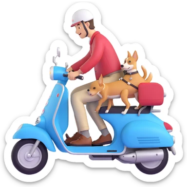 man and his pet dog riding a vespa sticker