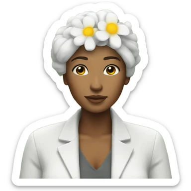  woman relaxing with a white and yellow flower on her head sticker