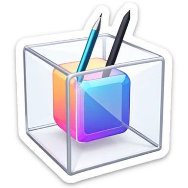 Create an emoji for 3D visualization and modeling. Show a 3D wireframe model or shape (e.g., a cube or sphere) with a design tool like a stylus or 3D rendering software interface. Use modern, professional colors. Do not include any emojis or smiley faces. Make the background transparent. sticker