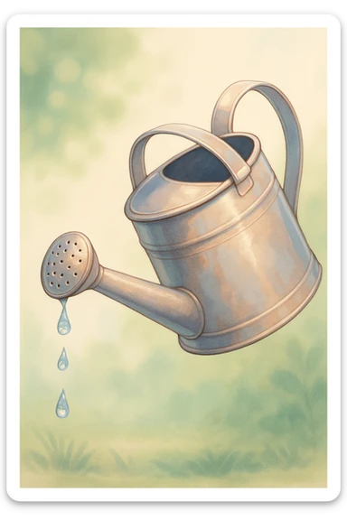 a watering can tipped with water dripping out, visually appealing style sticker