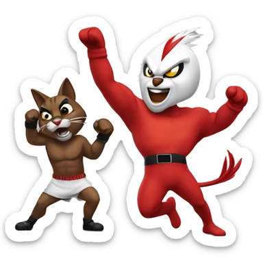 Cartoon Cardinal winning a fight with cartoon wildcat sticker