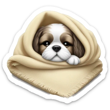 Realistic Shi - tzu puppy sleeping with a blanket sticker