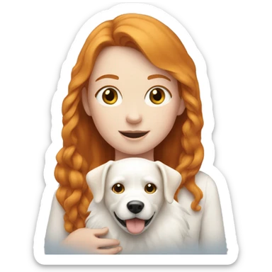 Ginger girl holding white dog and kuddle sticker