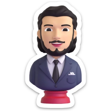 statuette of Che Guevara in a suit and tie, big head, confident smile sticker