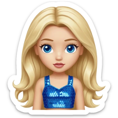 Cloe from Bratz with long light blonde hair, light skin, blue eyes, blue sequin crop top sticker