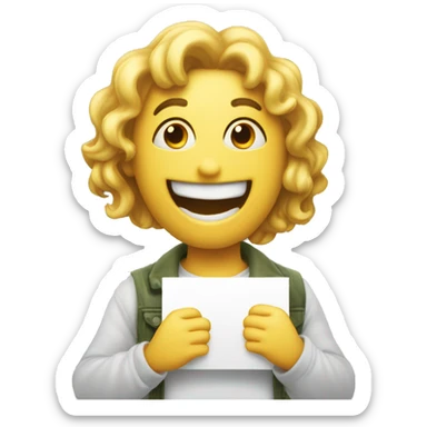 smile emoji holding a sign that says “haha please help me”  sticker