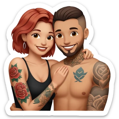 Loving intimate moment between lovers, photo Realistic Couple with tattoos  sticker