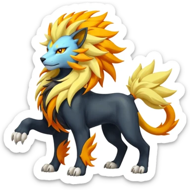 Pyroar-Solgaleo-Luxray-Fakémon-hybrid-creature (full body)  sticker
