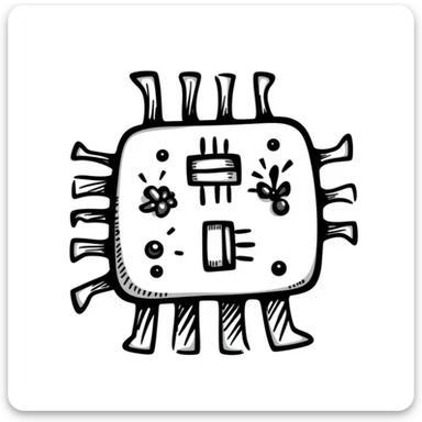hand-drawn doodle style electronic integrated circuit (IC), sketchy lines, minimal detail sticker