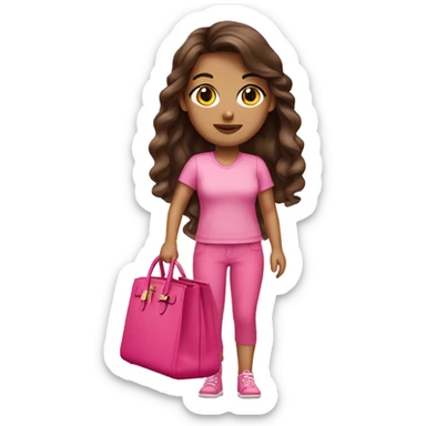 brunette girl wearing pink with a birkin sticker