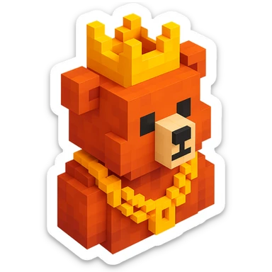 Russian grizzly bear with a rapper chain and a crown sticker