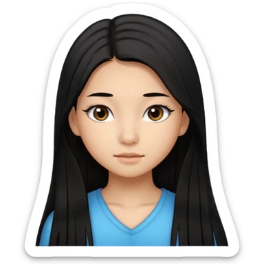 a tan chinese-american 15 year old girl with middle part long straight black hair down to her chest dark brown eyes. .eyelashes  sticker
