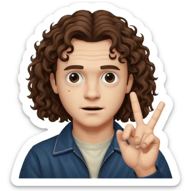 Eddie the freak from stranger things with his iconic hand sign like this 🤟 behind his head sticker