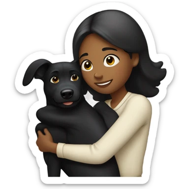 Gilr hugging her black DOG  sticker