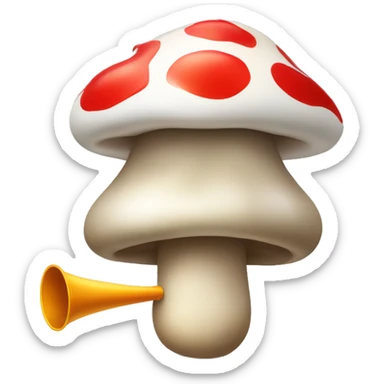 Small cartoon mushroom blowing a party blower. Showing only its mushroom like head. sticker